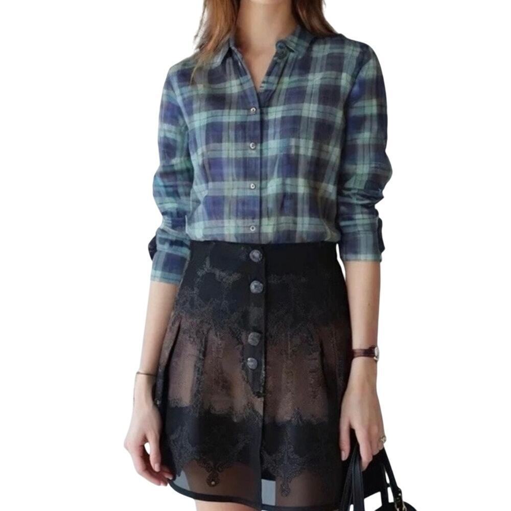 NWT UNTUCKit Women’s Green Navy Plaid Button Down Shirt Size 18